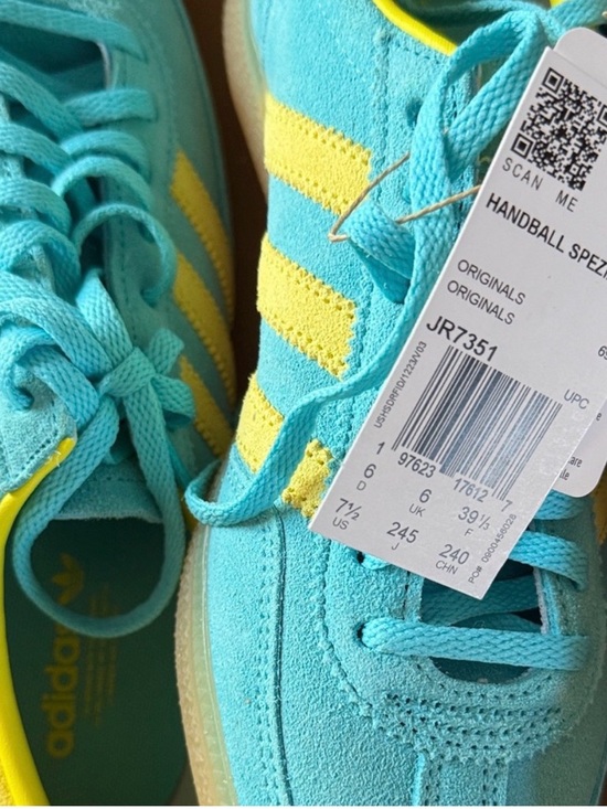 adidas Shoes - adidas Turquoise Suede Handball Spezial Sneakers with Yellow Stripes